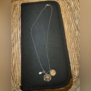 Silver Pendant Necklace with Cross, Pearl Charm, and “hope” charm